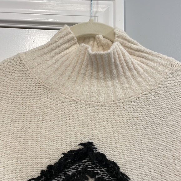 LOFT White Turtleneck Sweater with Fringe Design - Picture 5 of 8